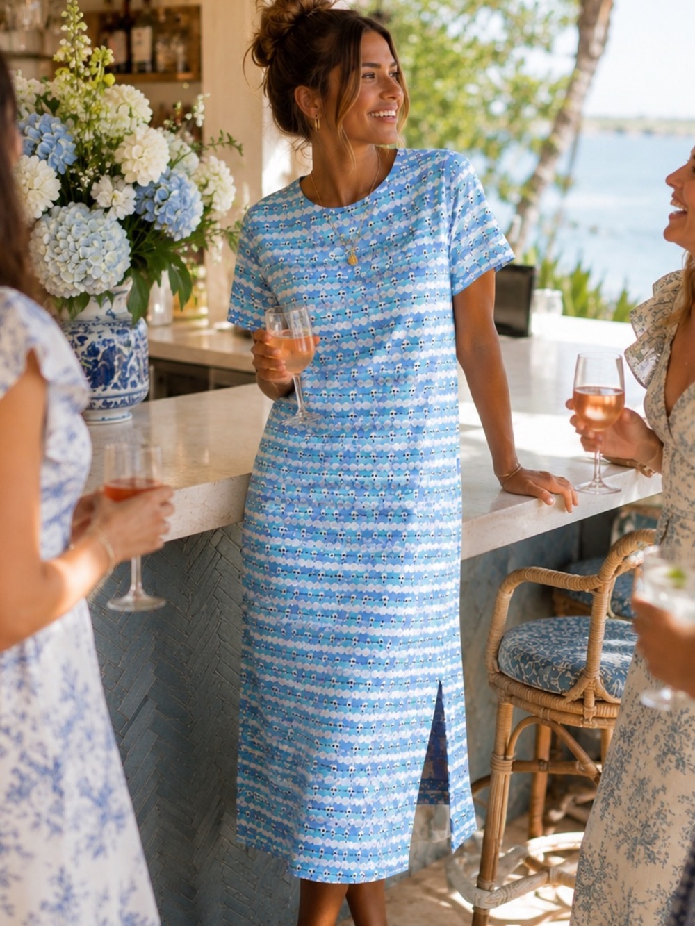 NWT,Tuckernuck, Hyacinth House,Coastal Blue White Brentwood Dress,Zip, Size XXS